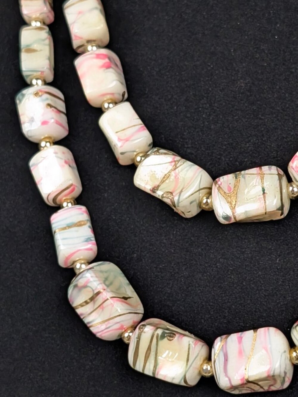 Vintage 2-Strand Colourful Metallic Hong Kong Beaded Necklace
